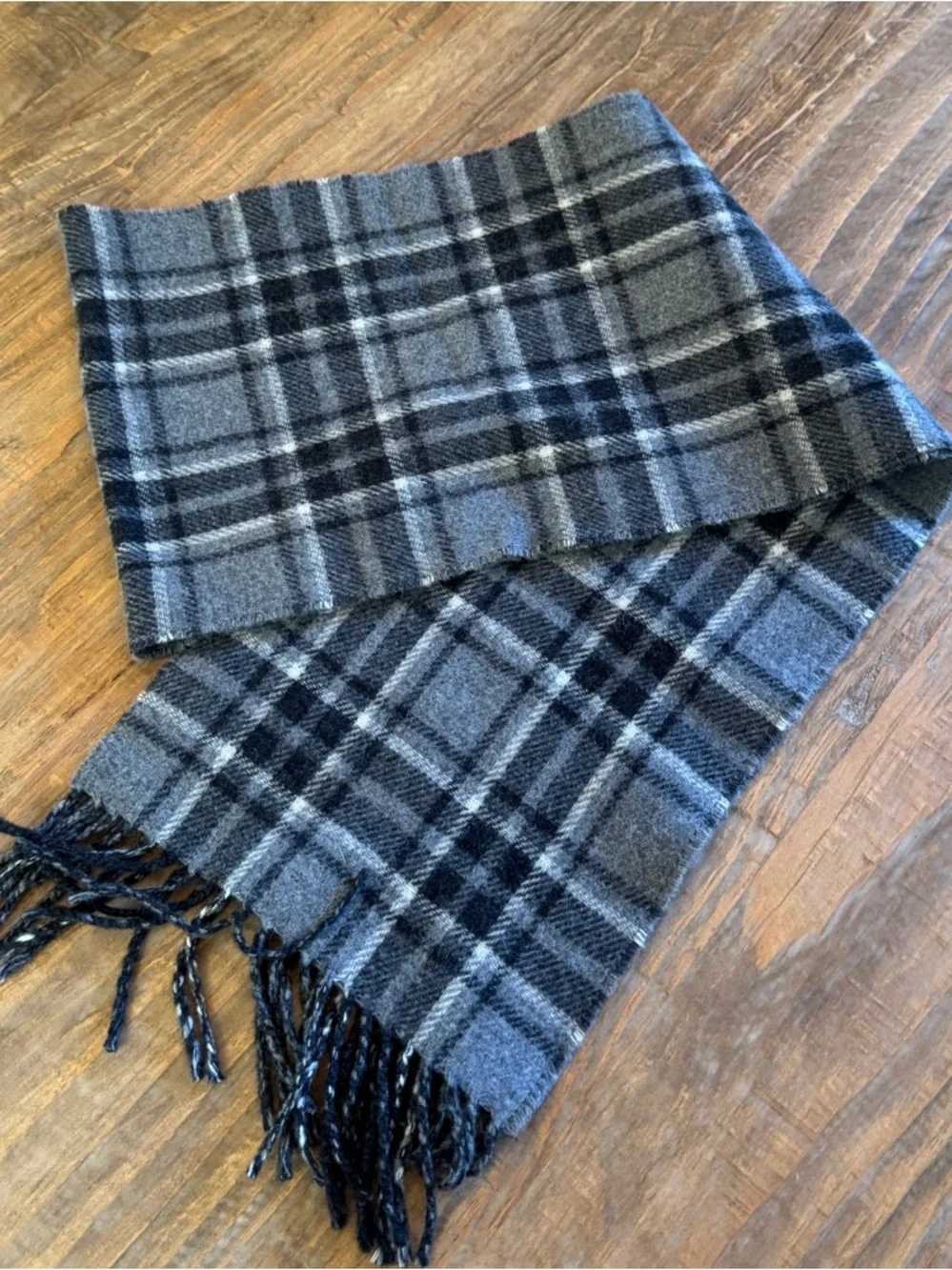 Polo Ralph Lauren Reversible Wool Tartan Plaid Scarf Gray White Made In Italy
